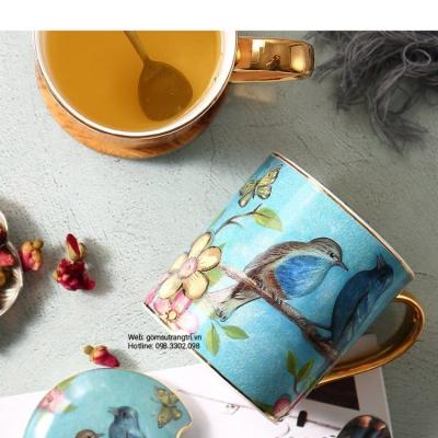 BỘ LY HỌA TIẾT CHIM HOA VIỀN VÀNG CÓ NẮP